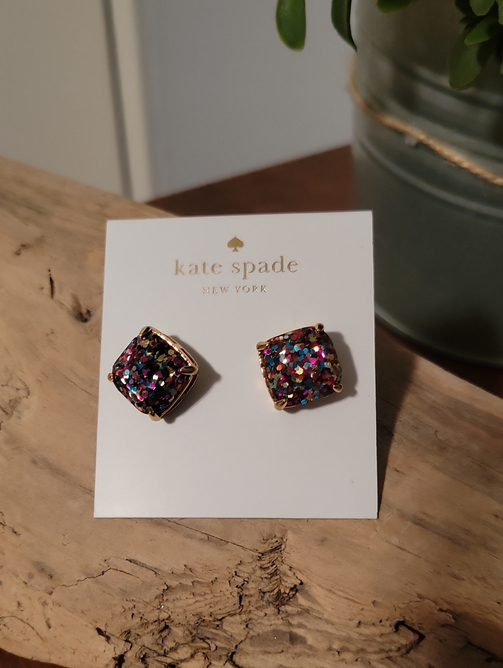kate spade Multicolor Glitter Square Stud Earrings - Gold Setting